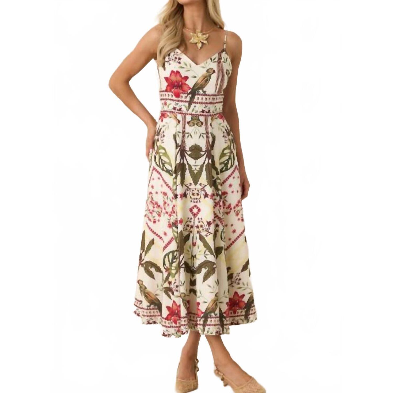 New Aylaya Luna V-Neckline Maxi Dress In Red/Green Multi